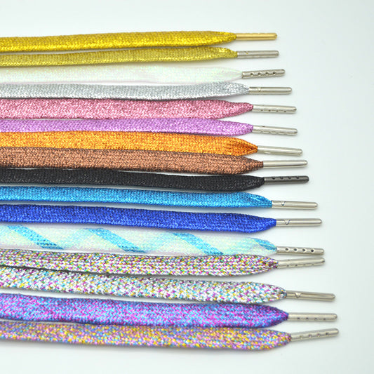 Flat Glitter Shoelaces With Metal Ends